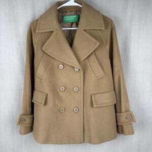 United Colors of Benetton | Women Coat Beige Wool Blend Lined | Size XS
